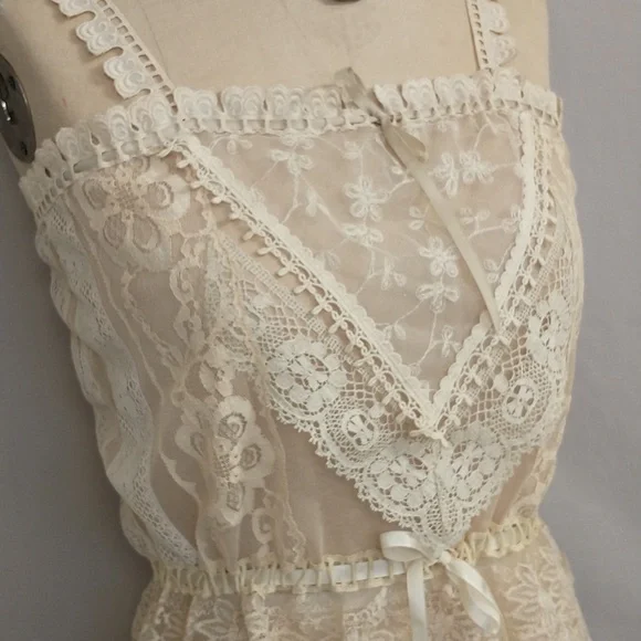 OOAK Handmade Lace Bodice Crop Top Camisole Style Cream Ecru Ivory SeeMeasure - Picture 2 of 12